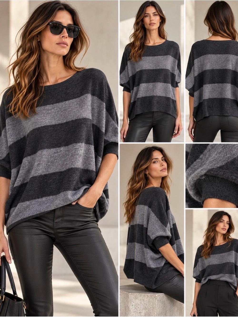 Vince 100% cashmere striped dolman sleeve sweater